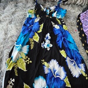 Floral Maxi Dress with Blue and Black Design